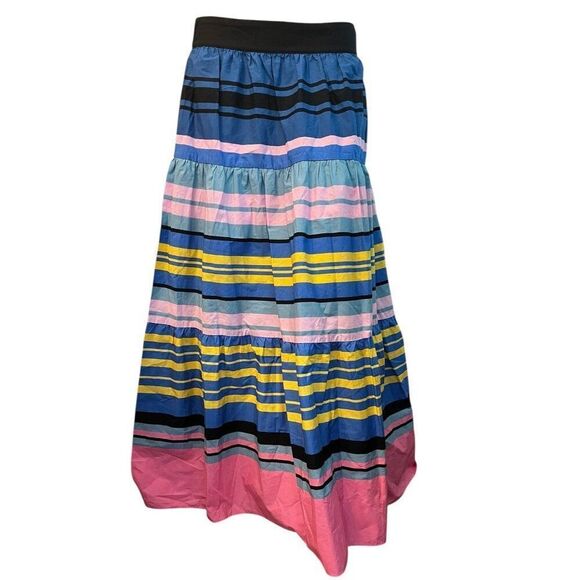 ON 34th Size 12 Striped Maxi Poplin Skirt Bright Colorful Tiered Full Length NWT - Picture 1 of 5